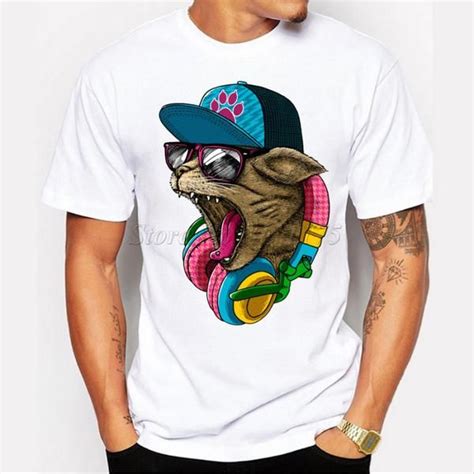 Bold Colorful T Shirt Mens Paw Cat Headphone Ace T Shop