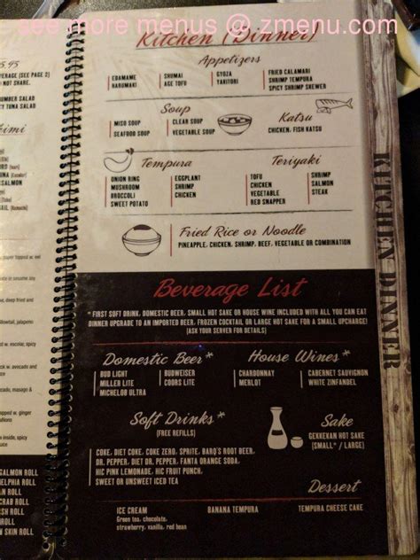 Menu at sushi masa restaurant, Pensacola, Bayou Blvd