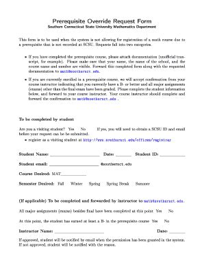 Fillable Online Go Southernct Prerequisite Override Request Form