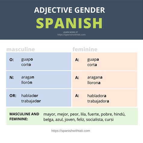 Adjective Gender In Spanish Spanish Adjectives Spanish Teaching