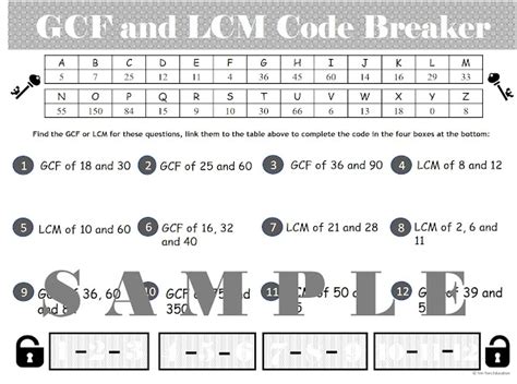 TenTors Math Teacher Resources GCF And LCM Worksheet Puzzle