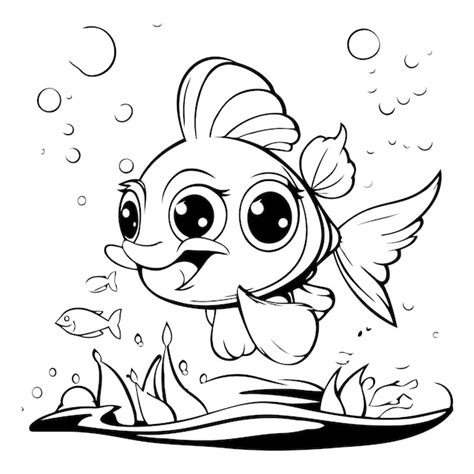 Premium Vector Cartoon Cute Goldfish Swimming In The Sea