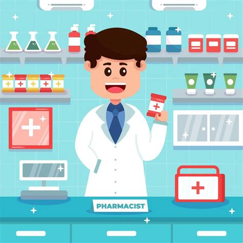 Male Pharmacist With Medicine At Counter 6123779 Vector Art At Vecteezy