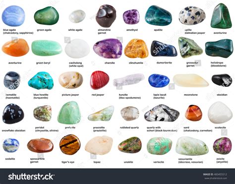 Set Various Tumbled Gemstones Names Isolated Stock Photo (Edit Now ...