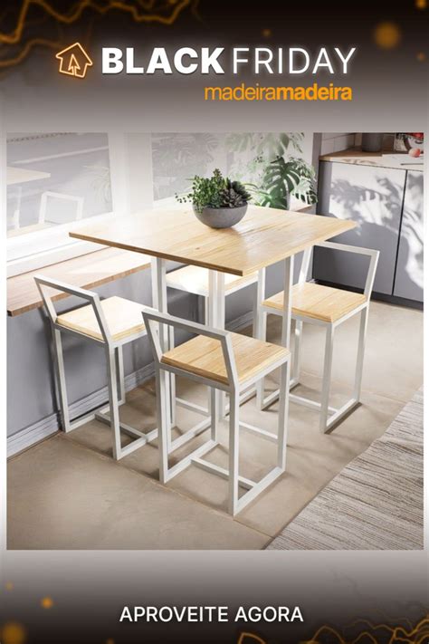 Conjunto Mesa 4 Cadeiras Pequena Pinus Industrial White