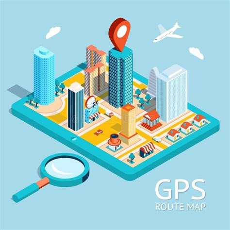 Flat Map Mobile Gps Navigation Infographic 3d Isometric Concept Stock