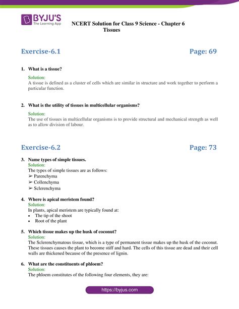 Ncert Solutions For Class Science Chapter Tissues