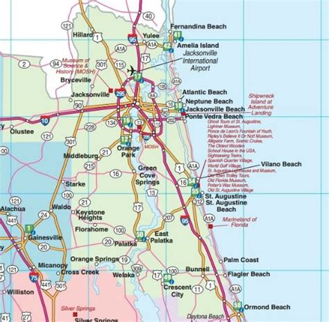 Map US-1 and SR-A1A Fernandina Beach to Ormond Beach Florida Road Map ...