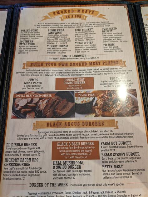 Menu At Wobbly Boots Roadhouse Bbq Osage Beach