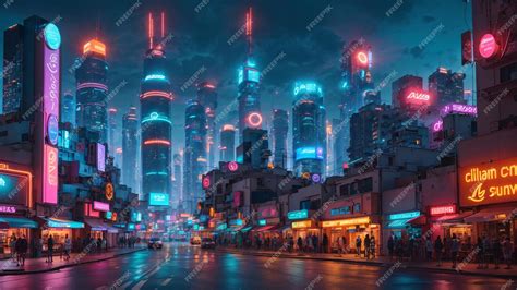 Premium Photo | Bustling Futuristic Cyberpunk City During Night Time