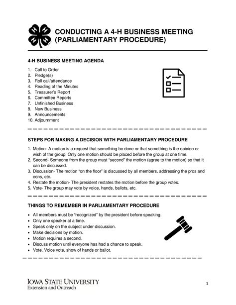 4 H Club Meeting Parli Pro 1 Conducting A 4 H Business Meeting