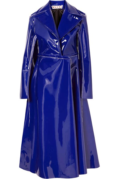 Marni Faux Patent Leather Trench Coat Royal Blue Lyst