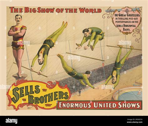 Vintage Sells Brothers Circus Poster Showing Men Performing On High