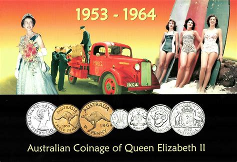 1963 Australian Coinage Of Queen Elizabeth Ii Pre Decimal 6 Coin Year Set Town Hall Coins And