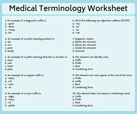 Free Printable Medical Worksheets Printablee Medical Terminology