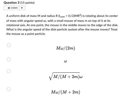 Solved A Uniform Disk Of Mass M And Radius R L