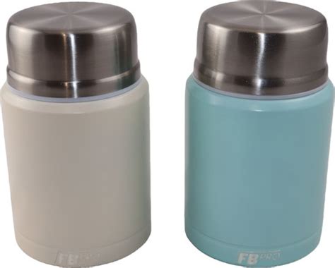 Witte Lichtblauwe Thermos Voedselcontainer Met Lepel X2 Thermoskan