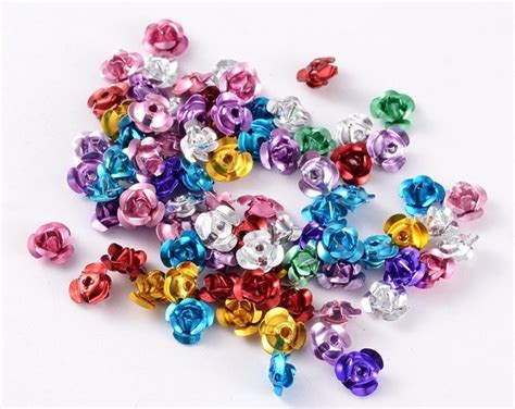 Aluminum Rose Beads 6mm Flower Beads Set Assorted Colors Etsy