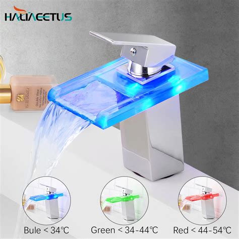 Grifo De Lavabo De Cascada De Cristal Con Luz Led Para Ba O Mezclador