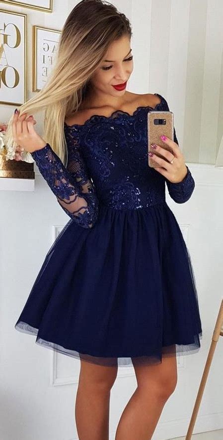 Long Sleeves Lace A Line Homecoming Dresses Tulle Applique Short Prom