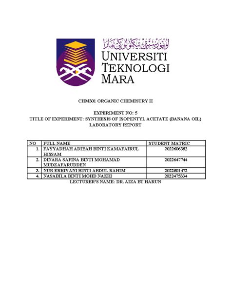 LAB Report CHM301 Experiment 5 CHM301 ORGANIC CHEMISTRY II EXPERIMENT