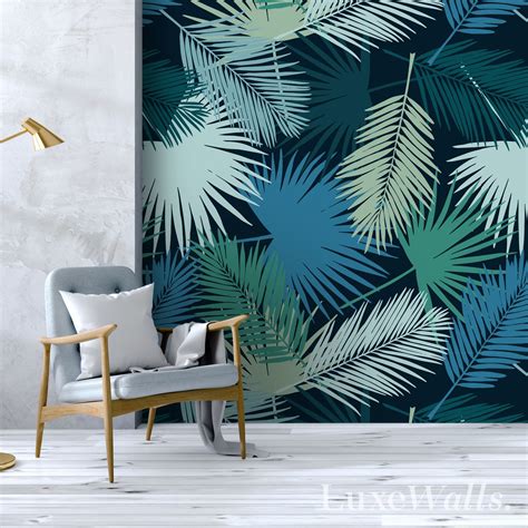 Shades Of Blue Palm Wallpaper | Palm wallpaper, Contemporary wallpaper