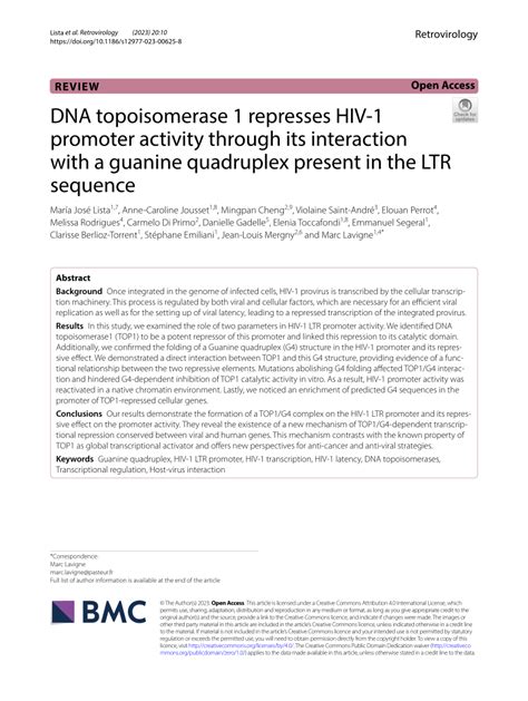 PDF DNA Topoisomerase 1 Represses HIV 1 Promoter Activity Through Its