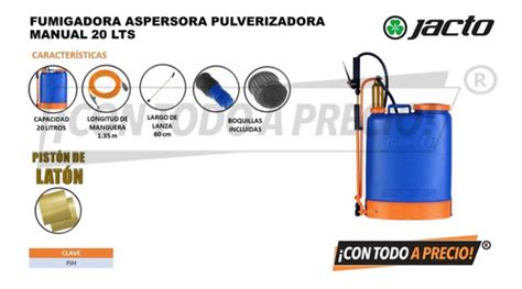 Fumigadora Aspersora Pulverizadora Manual 20 Lts Jacto Pjh CON TODO A