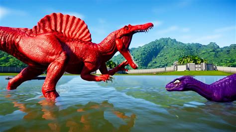 Red Spinosaurus Vs Indoraptor Dinosaurs Battle Jurassic World Evolution Youtube