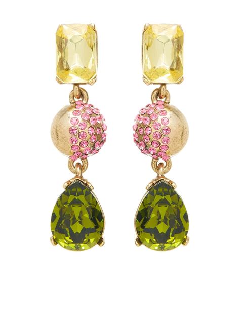 Oscar De La Renta Half pavé crystal Drop Earrings Farfetch