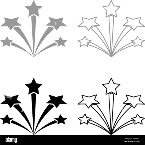 Salute With Stars Firework Starry Set Icon Grey Black Color Vector