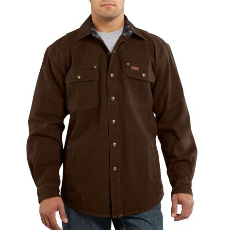 Carhartt Mens Dark Brown Weathered Canvas Shirt Jacket