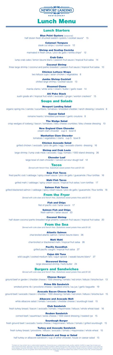 Newport Landing Menu | OC Restaurant Guides