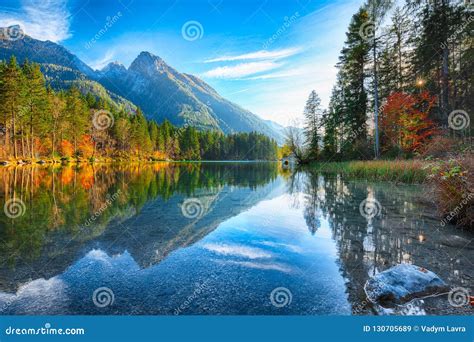 Fantastic Autumn Sunset Of Hintersee Lake Stock Image Image Of