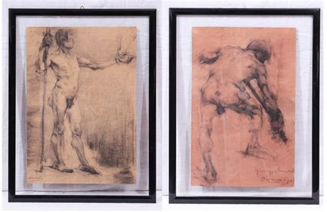 Proantic Siccardi Giuseppe 1883 1956 2 Dessins De Nus Masculins