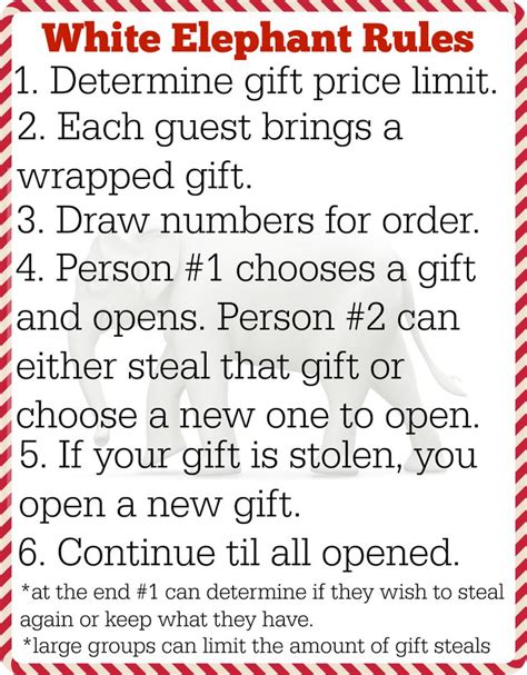 White Elephant Gift Exchange Rules Printable