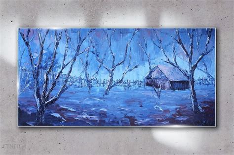 Coloray Obraz na Szkle Abstrakcja Zima Śnieg Drzewa 140x70 cm