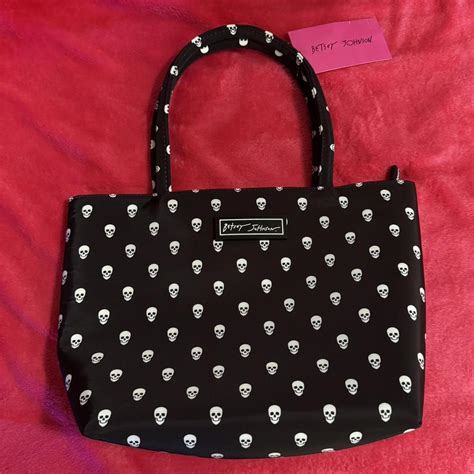 Betsey Johnson Black And White Skull Tote Bag Purse Depop