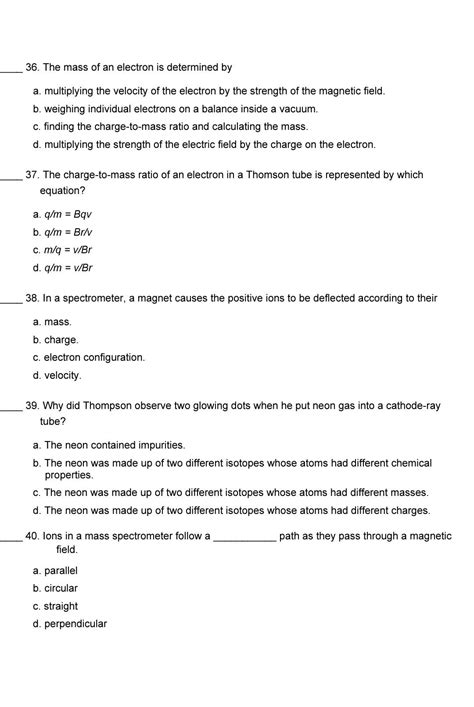 Solved 36. The mass of an electron is determined by a. | Chegg.com