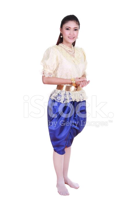 Woman Wearing Typical Thai Dress Isolated On White Background Stock ...