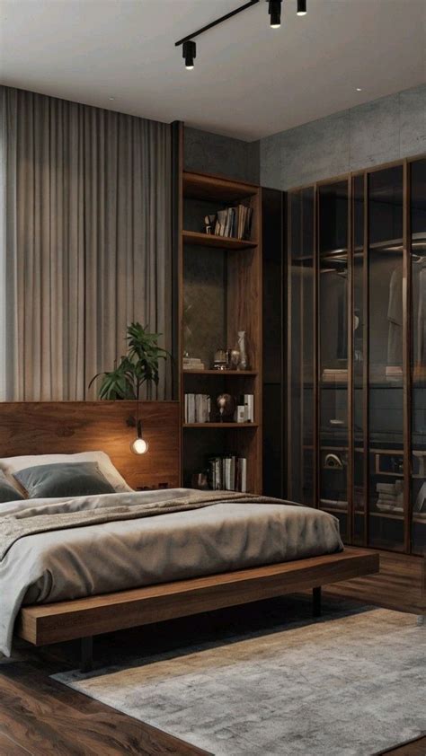 **"Stylish Men's Bedroom: Dark Headboard and Minimalist Touches"** in ...