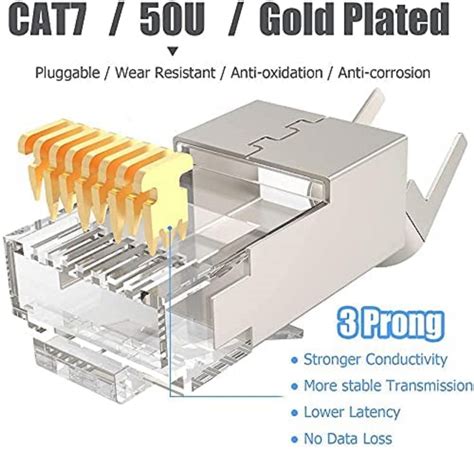 FEDUS Rj45 Cat7 Cat6A Crimping Connectors Plug Nickel Plated Prong