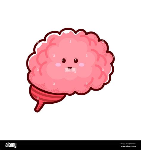 Cute Healthy Human Brain Isolated Kawaii Cartoon Emoticon Mind