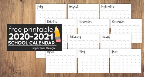 2020 2021 Printable School Calendar Paper Trail Design