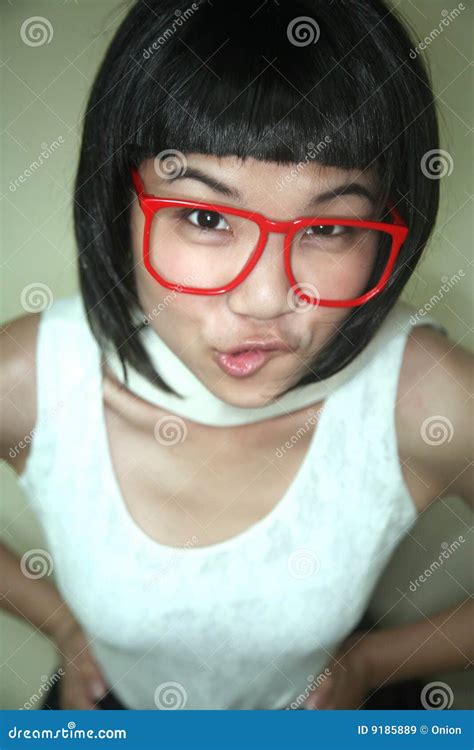 Cute Asian Girl Wearing Glasses Stock Image Image Of Hair Expression 9185889