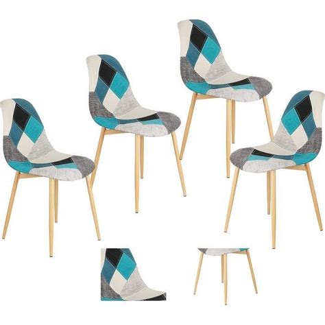 Lot de 4 chaises de salle à manger patchwork multicolores avec dossier