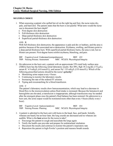 C Ch Test Bank Chapter Burns Lewis Medical Surgical