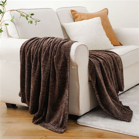 Battilo Brown Throw Blanket Chenille Knit Throws For Couch Bed Super