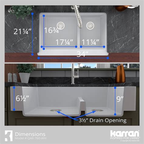 Karran Farmhouse Apron Front 34 In X 2125 In White Quartz Double Offset Bowl Retrofit Kitchen