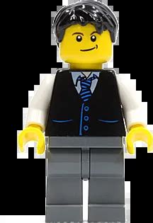 lego black vest  blue striped tie dark bluish gray legs white